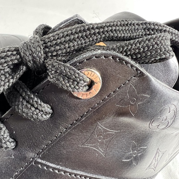 LOUIS VUITTON Monogram Black Leather Mens Logo sneakers Marked as 10.5 11.5US - Picture 9 of 15